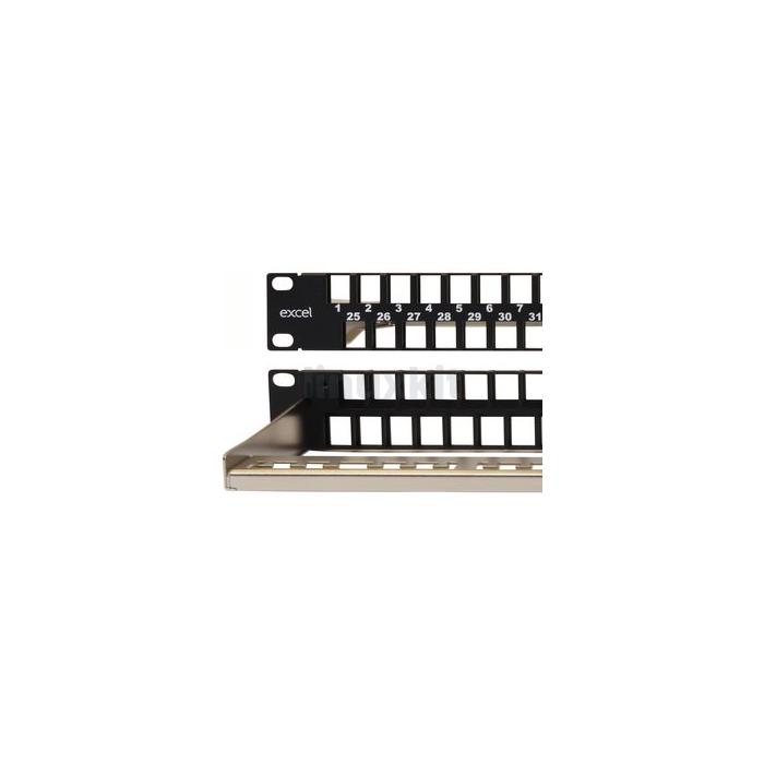 Excel Unloaded 48 Unscreened Port Keystone Patch Panel Frame 1U Black