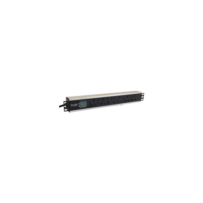 Excel 6 Way Horizontal PDU 6 x UK Socket UK Plug